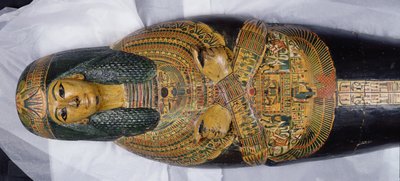Binnenste deksel van de mummie van Nesyamun, mogelijk gevonden in Deir El-Bahri, Nieuwe Koninkrijk, ca. 1100 v.Chr. (detail) door Egyptian 20th Dynasty