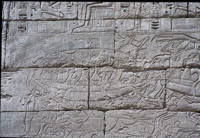 Het zeevolk, zeeslag van Ramses III, Medinet Habu, 1195-64 v.Chr. door Egyptian 20th Dynasty
