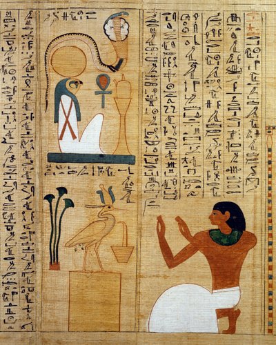 Hymne aan de god Ra en aan de heilige vogel, twee vormen van de Zon (detail) door Egyptian 21st Dynasty