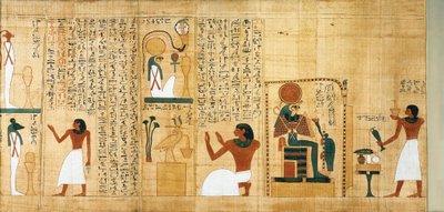 Mythologisch papyrus van Imenemsauf, Hoofddrager van Amon. Detail: wierook en plengoffers ter ere van Ra-Harakhti door Egyptian 22nd Dynasty