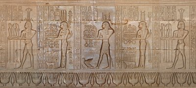Egyptische oudheden: processie van godheden - Detail van de oostmuur van de tempel van de godin Hathor in Denderah, Egypte door Egyptian 6th Dynasty