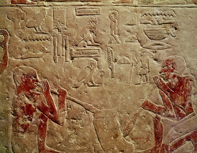 Reliëf dat glasblazers uitbeeldt, uit de Mastaba van Kaemrehu, Saqqara, Oude Rijk, ca. 2325 v.Chr. door Egyptian 6th Dynasty