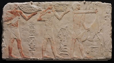 Reliëf van drie offerdragers, uit Saqqara, ca. 2311-2281 v.Chr. door Egyptian 6th Dynasty
