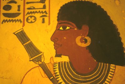 Oude Egypte, muurschildering, Tombe van Sennufer, Thebe/Luxor, Sennufer met scepter, burgemeester van Thebe, opzichter onder Amenophis II door Egyptian Egyptian