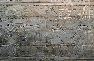 Alexander de Grote brengt offers aan de god Amon Min (detail) door Egyptian Egyptian