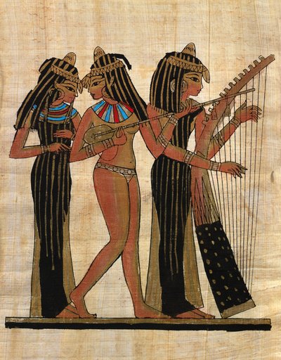 Egyptische kunst; Egyptisch papyrus: Muzikanten; Coll Part door Egyptian Egyptian