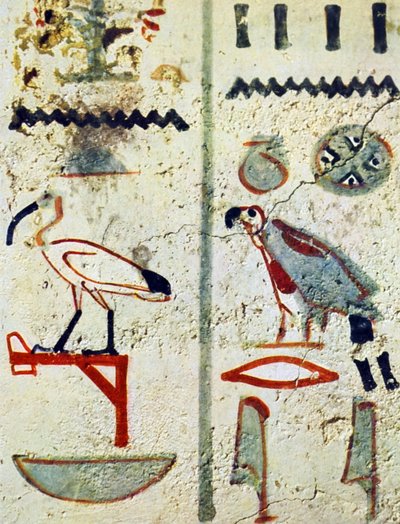 Egyptische hiërogliefen van een grafmuurschildering door Egyptian Egyptian