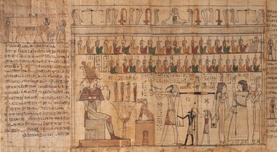 Tsekhons boek van de doden (detail), het wegen van zielen (psychostasis), -664 tot -332 door Egyptian Egyptian