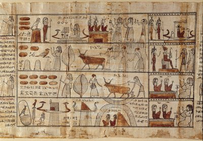 Egyptische oudheden: de Elyseese velden. Schilderij op papyrus uit het Dodenboek. Ptolemaeïsche periode. Egyptisch museum, Turijn door Egyptian Ptolemaic Period
