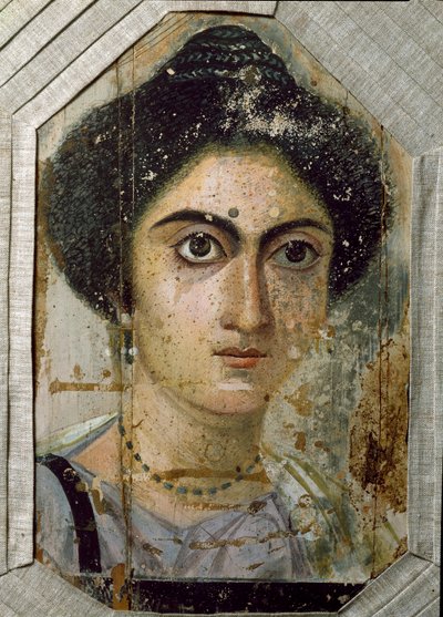 Egyptische oudheid: funerair portret van een vrouw. Schilderij op hout. Eind 2e eeuw. Uit Fayum in Egypte door Egyptian School
