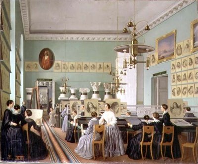 Interieur van de vrouwenafdeling van de tekenschool van Sint-Petersburg door Ekaterina Nikolaevna Khilova