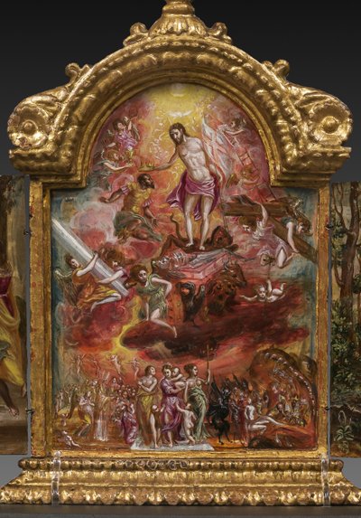 Draagbaar altaar: centraal paneel met een allegorie van de christelijke ridder (detail) door El Greco