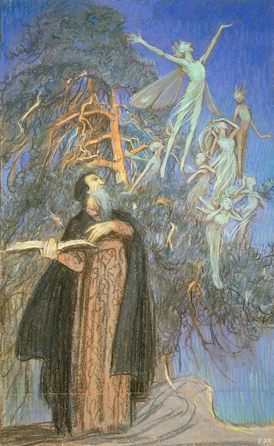 Prospero en Ariel, een studie voor een verloren schilderij in opdracht van Broadcasting House, Londen, c.1931 door Eleanor Fortescue Brickdale