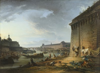 Uitzicht op Parijs vanaf de Oever onder de Pont Neuf door Elias Martin