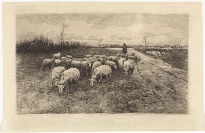 Herder met kudde schapen door Elias Stark