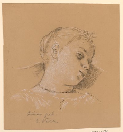 Tekening, Hoofd van een Italiaans meisje, ca. 1885 door Elihu Vedder
