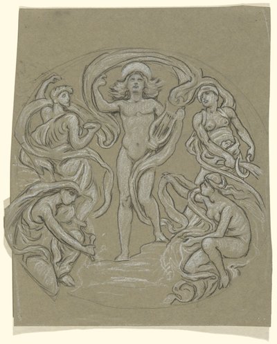 Studie voor Midden Cirkel van Huntington Plafond: Apollo en Begeleiders door Elihu Vedder