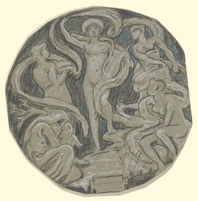 Studie voor het midden van het plafond van Huntington; Apollo en begeleiders door Elihu Vedder