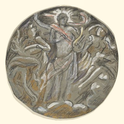 Studie voor het centrale tondo van het Huntington-plafond - Apollo en de vier seizoenen door Elihu Vedder