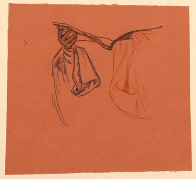 studie voor handen die een open boek vasthouden met kledingstof door Elihu Vedder