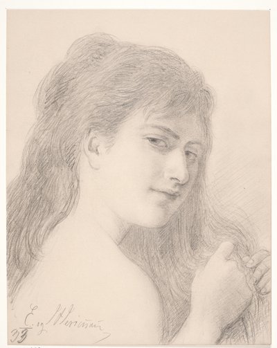 Borstbeeld van een vrouw die haar haar vlecht door Elisabeth Jerichau Baumann