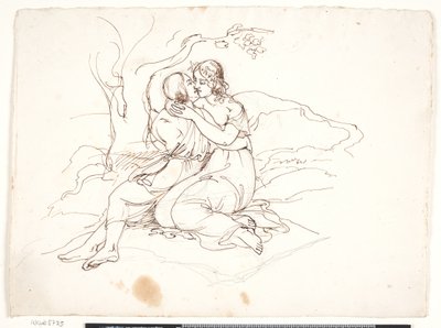 Een Jong Paar in Omhelzing in een Landschap door Elisabeth Jerichau Baumann