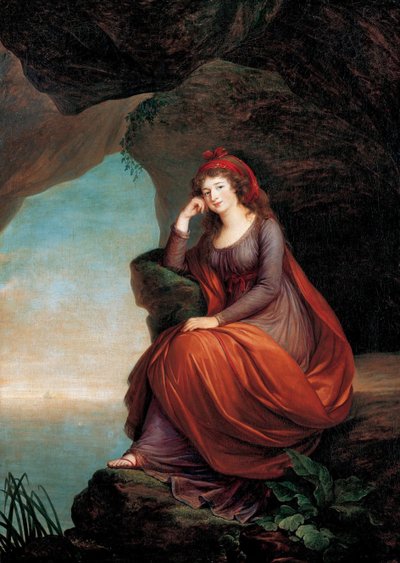 Portret van Maria Josepha Hermenegilde von Liechtenstein, prinses Esterhazy als Ariadne op Naxos door Elisabeth Louise Vigee Lebrun