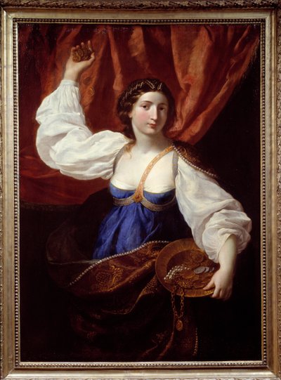 Vrijgevigheid Een jonge vrouw met een dienblad vol goud en sieraden door Elisabetta Sirani