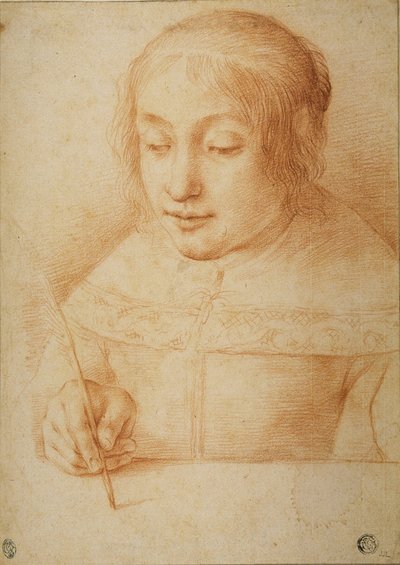 Jonge vrouw die schrijft of tekent door Elisabetta Sirani