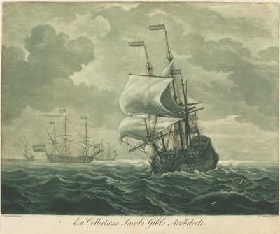 Scheepvaartscène uit de Collectie van Jacob Gibbs door Elisha Kirkall after Willem van de Velde the Elder