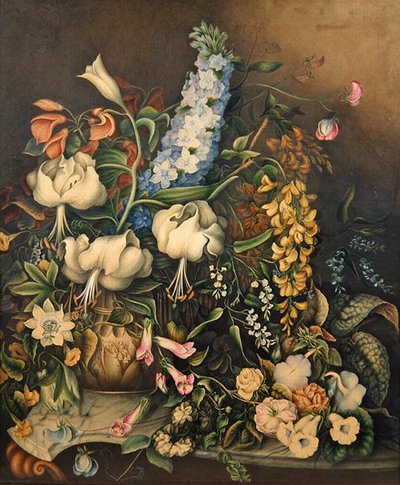 Bloemen in een Vaas op een marmeren console tafel door Eliza F. Daniel