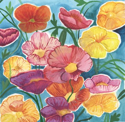 IJslandse klaprozen, 2018 (aquarel) door Elizabeth Rider
