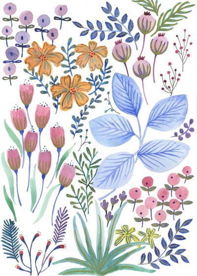 Lentebloemen, 2017 (aquarel) door Elizabeth Rider