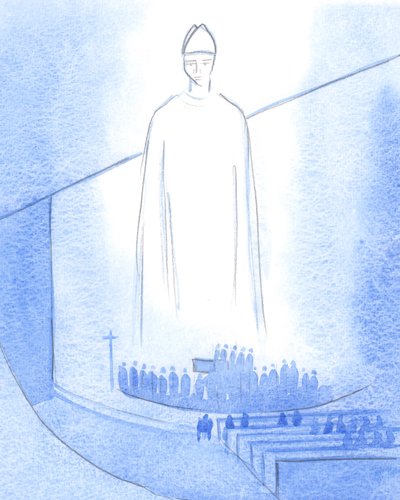 Toen de handen van een nieuwe priester werden gezalfd ("Moge Jezus je bewaren?"), stond Christus, gekleed als onze bisschop, in het heiligdom door Elizabeth Wang