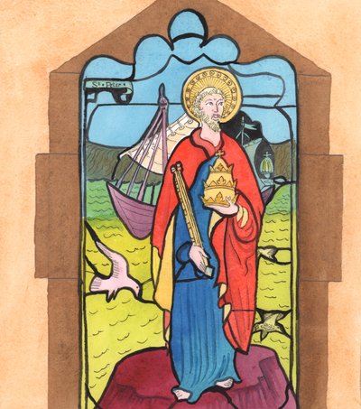 Christus deed me denken aan het beeld van St. Petrus in mijn plaatselijke kerk, met de woorden, 2005 (aquarel op papier) door Elizabeth Wang