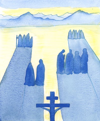 Christus zag vanaf het Kruis een menigte toeschouwers: de verbaasden, de nieuwsgierigen, de vijandige en de sympathieke door Elizabeth Wang