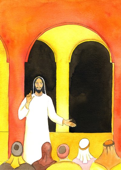 Jezus predikte in de Tempel, sprak de waarheid, en maakte sommige mensen boos die toen samenspanden om Hem kwaad te doen door Elizabeth Wang