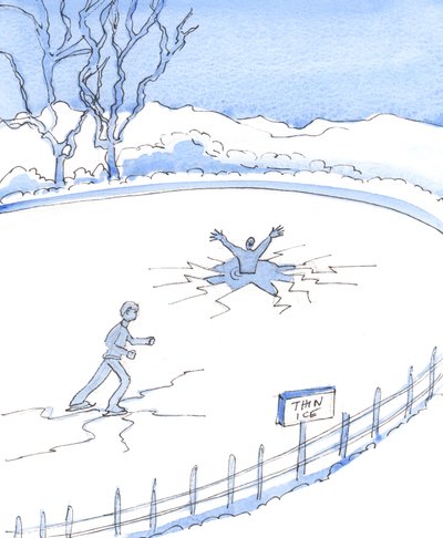 Net zoals iemand die opzettelijk op dun ijs schaatst, erdoorheen zal vallen, zo riskeren mensen die Gods wetten willens en wetens negeren te vallen en verloren te gaan door Elizabeth Wang