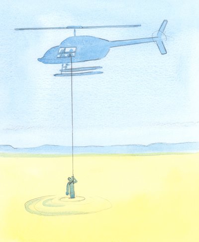 Mensen worden geholpen door onze voorbede voor hen in gebed, net zo zeker als een wanhopig persoon die vastzit in drijfzand wordt geholpen door vrienden die hem met een lier naar veiligheid brengen vanuit een helikopter door Elizabeth Wang