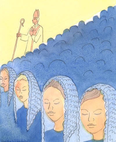 Het bedekken en ontbloten van het hoofd is belangrijk voor Bisschoppen door Elizabeth Wang