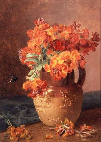 Een Stilleven met Muurbloemen in een Steengoed Kruik door Eloise Harriet Stannard