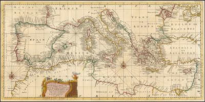 1748 kaart - Een nauwkeurige kaart van de Middellandse Zee en de Adriatische Zee; met de Archipel en een deel van de Zwarte Zee door Emanuel Bowen
