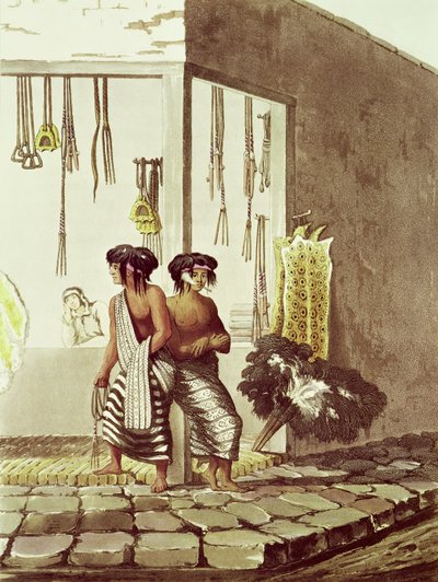 Pampa-indianen in een winkel op de Indianenmarkt van Buenos Aires, uit 