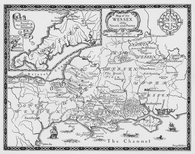 Kaart van het Wessex van de Romans en Gedichten van Thomas Hardy door Emery Walker