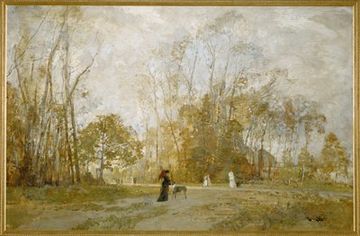 Aus dem Prater - Uit de tuinen van het Prater ... (olieverf op hout) door Emil Jakob Schindler