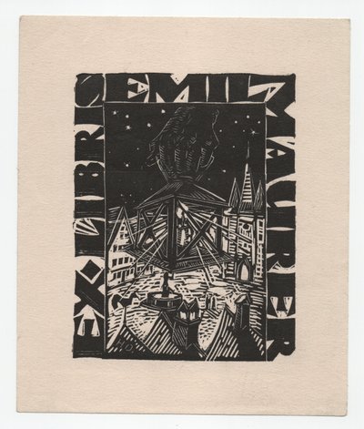 Ex Libris Emil Maurer (gravure) door Emil Maurer