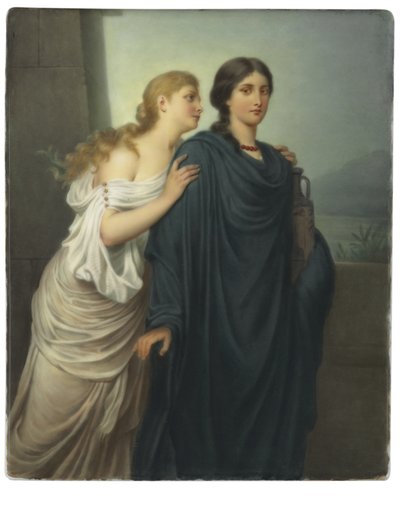 Rechthoekige Plaque, Antigone en Ismene door Emil Teschendorff