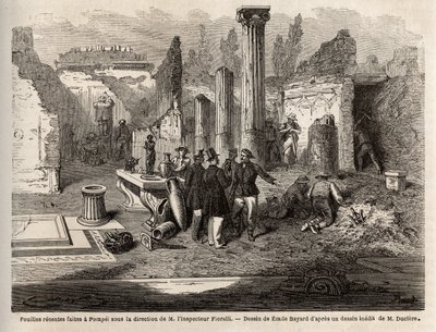 De opgraving van Pompeii, onder leiding van inspecteur Fiorelli, illustratie uit 