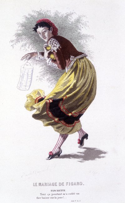 Volledig werk van Beaumarchais (1732-1799) door Edouard Fournier. tekening door Emile Bayard. Ed. Laplace, Sanchez et Cie, Parijs 1876. Dit is Fanchette in 
