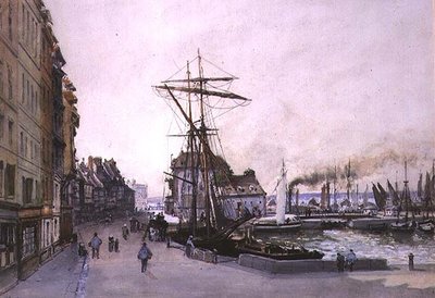 De kade in Honfleur door Emile Antoine Francois Herson